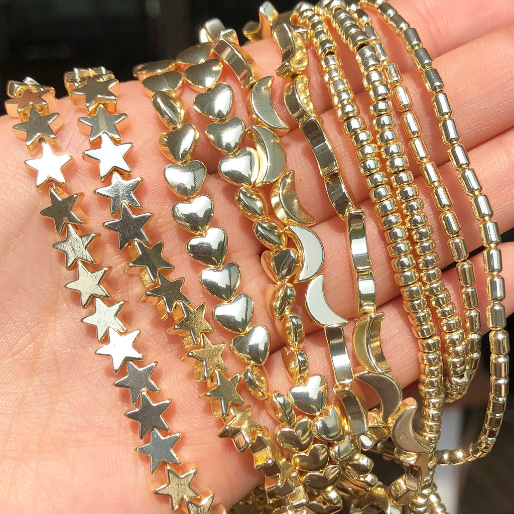 Stone Beads Gold-Tone Hematite-Style Mixed Shapes for DIY Jewelry Making