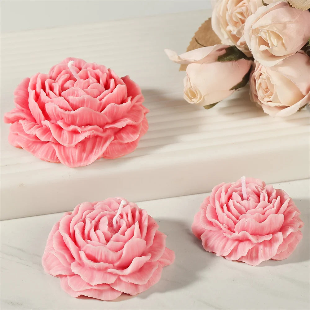 Peony Flower Candle Mold DIY Bud Flower Petal Resin Casting and Soap Making Molds 3D Heart Rose Floral Mold for Home Decor Gift