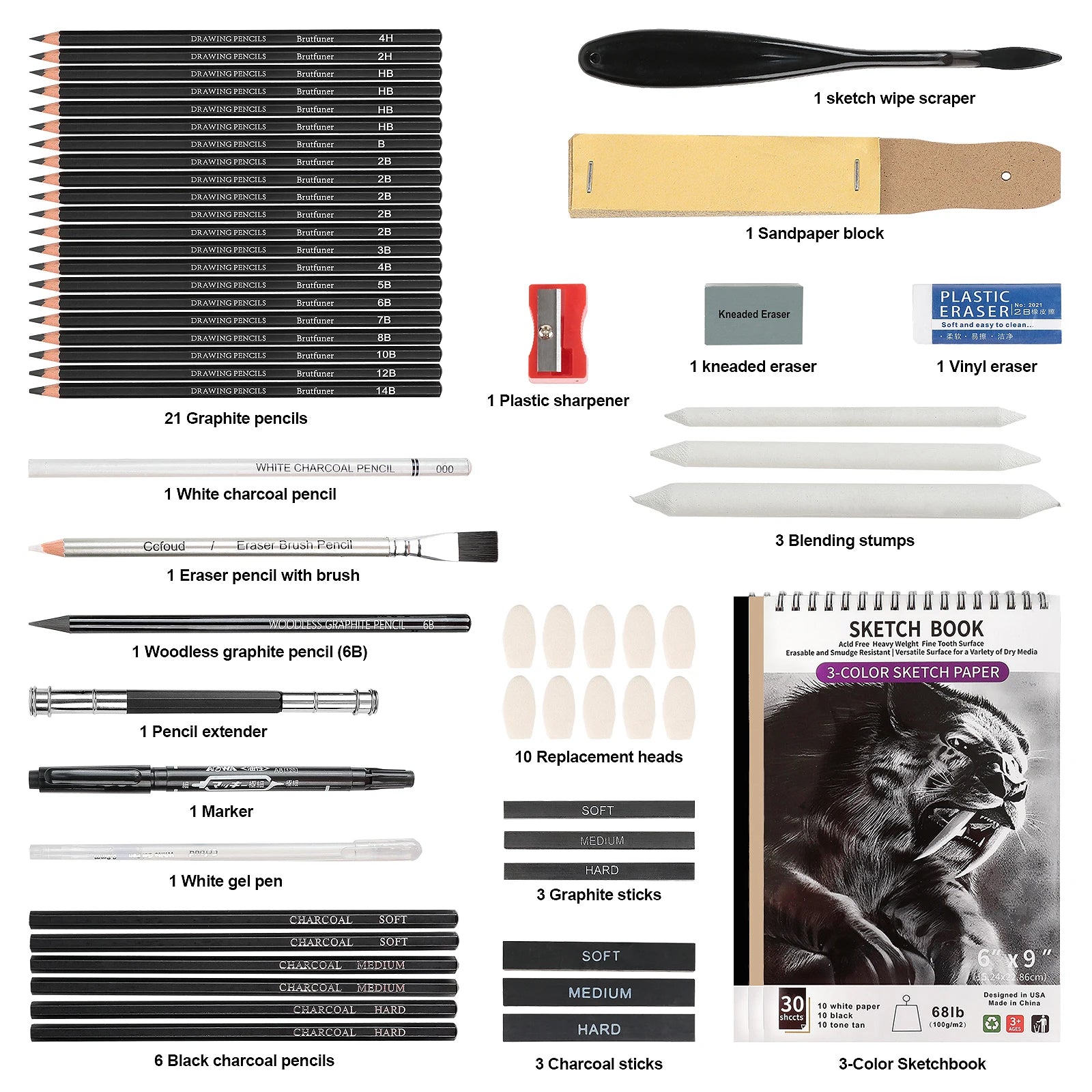 Drawing & Sketching Kit with Travel Case — 20 to 96 Pieces