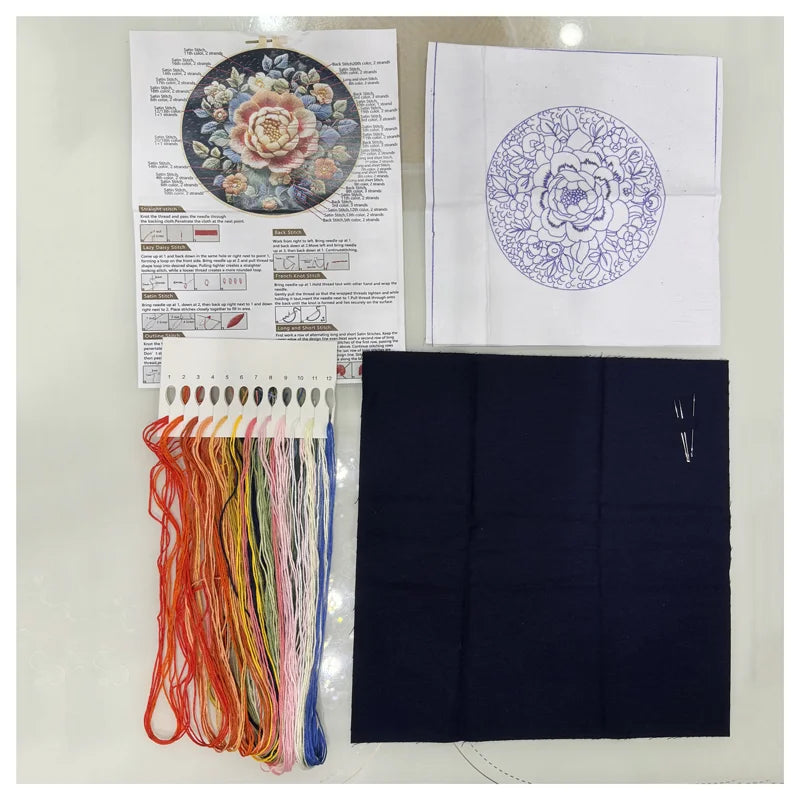 Embroidery Kit, Cats & Flowers for Beginner Needlework & Handmade Decor