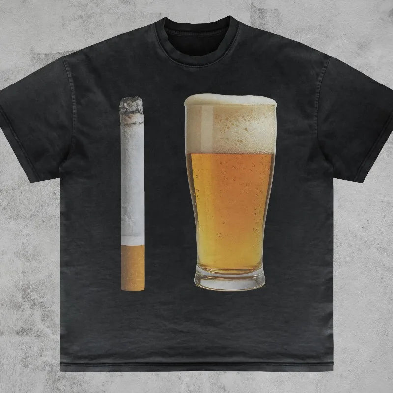 T-Shirt Unisex Beer and Cigarette Funny Offensive Edgy Sarcastic Humor Tee
