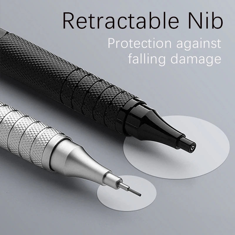 Metal Mechanical Pencil & Lead Refills — 0.3 to 2.0mm, Black or Silver