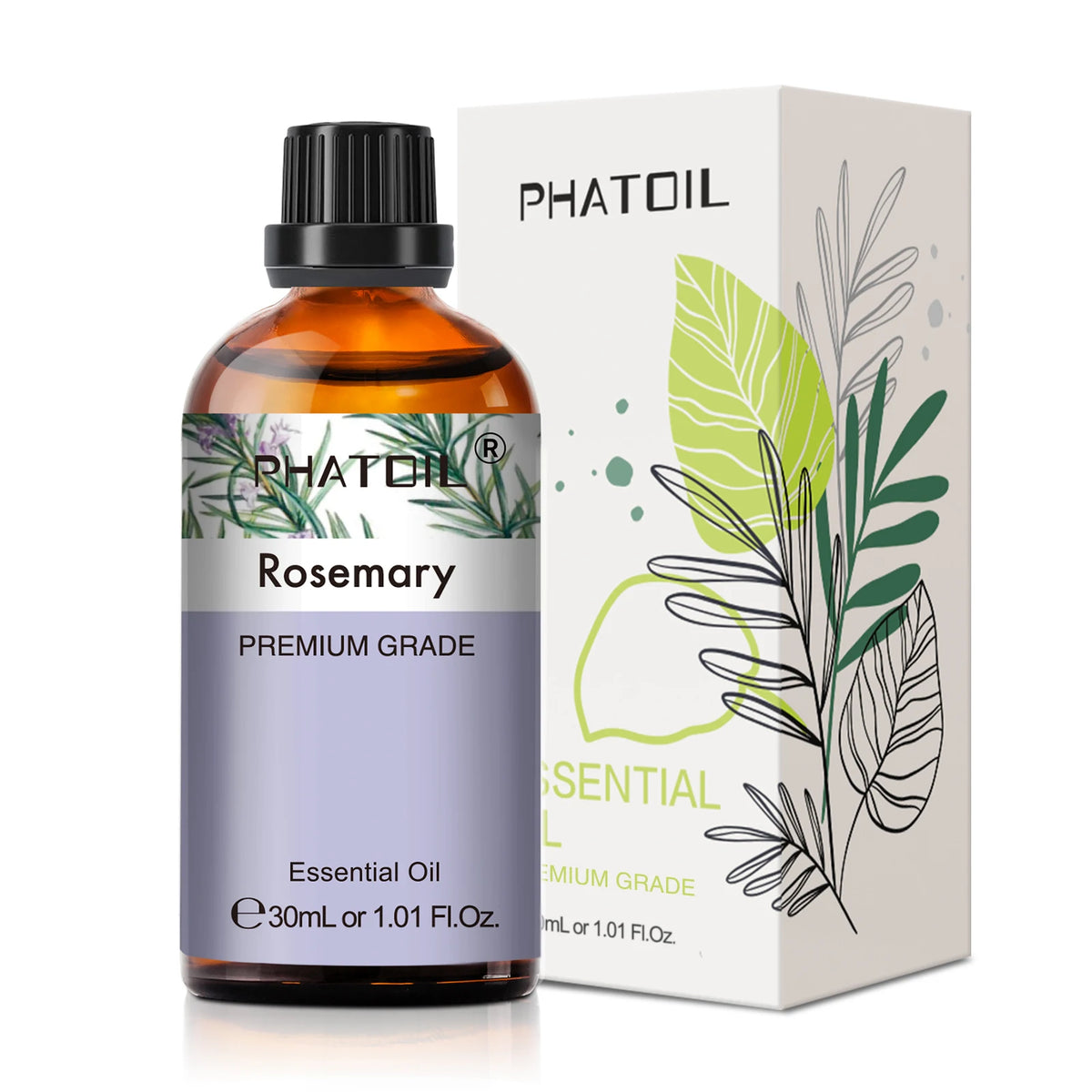 Phatoil Rosemary essential oil bottle and packaging on a white background