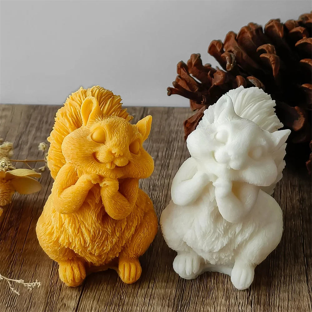 Cute Squirrel Candle Silicone Mold 3D Pinecone Scented Plaster Mold DIY Chipmunk Animal Soap Epoxy Resin Crafts Making Mold