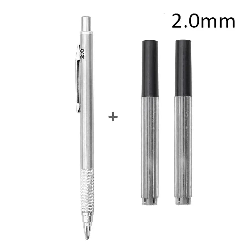 Mechanical Pencil, Metal Anti-Slip Grip, 0.3–2.0mm + Lead Refills