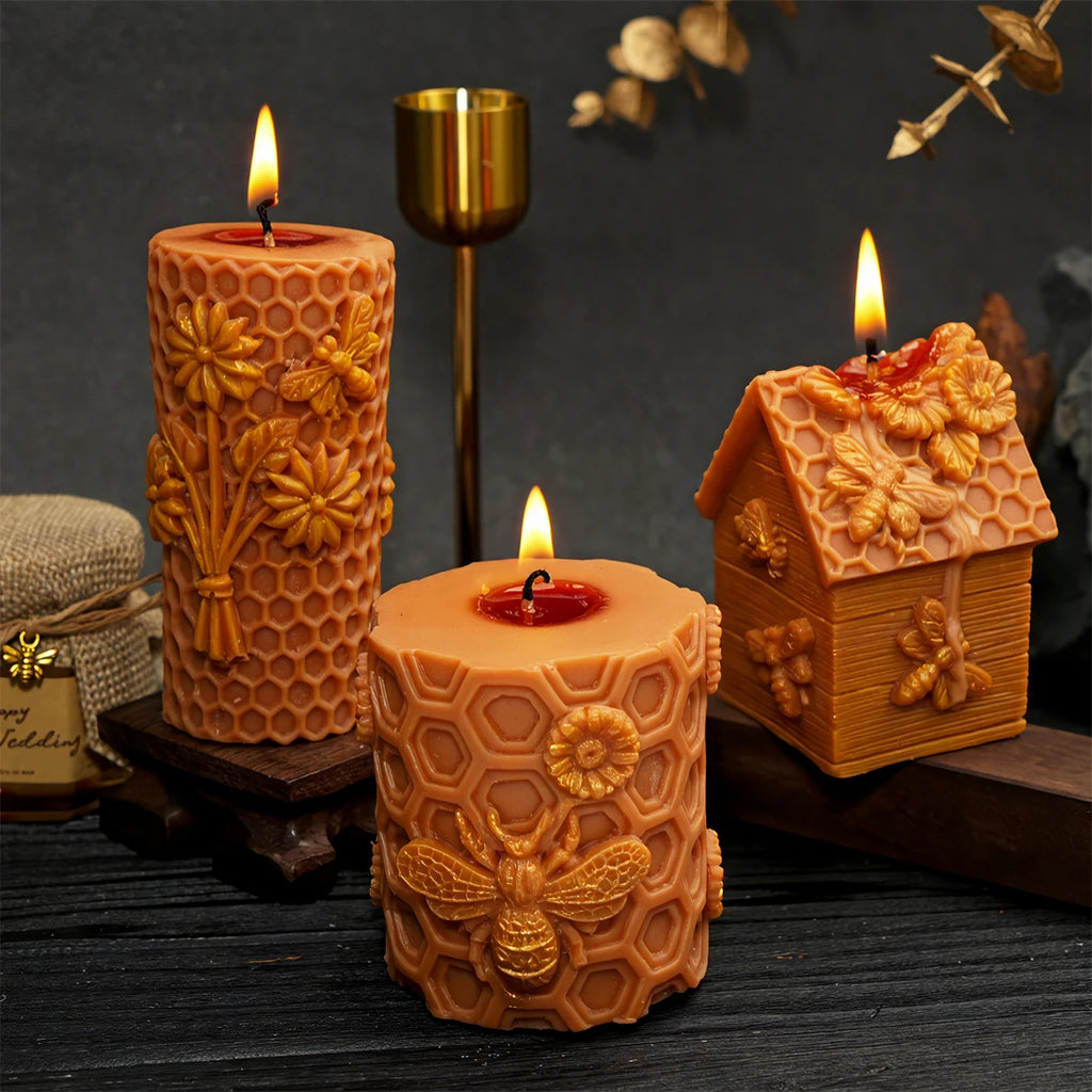 3D Bee Honeycomb Candle Mold DIY Embossed Beehive Pillar Scented Candle Plaster Mold Beehive Patterns Candle Making Tool
