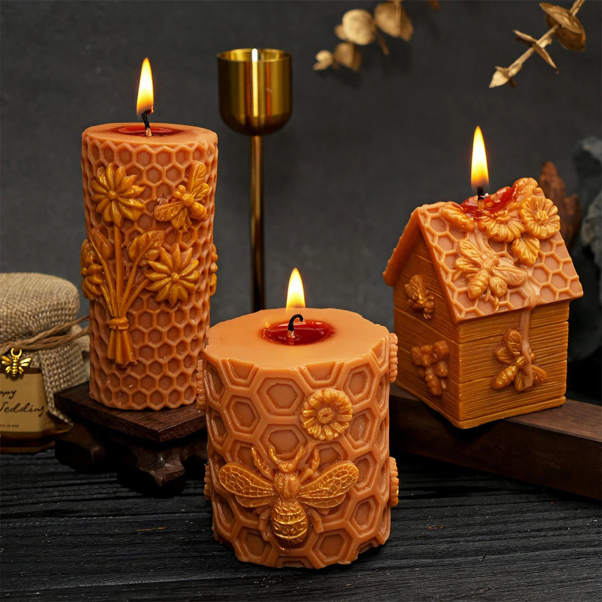 3D Bee Honeycomb Candle Mold DIY Embossed Beehive Pillar Scented Candle Plaster Mold Beehive Patterns Candle Making Tool
