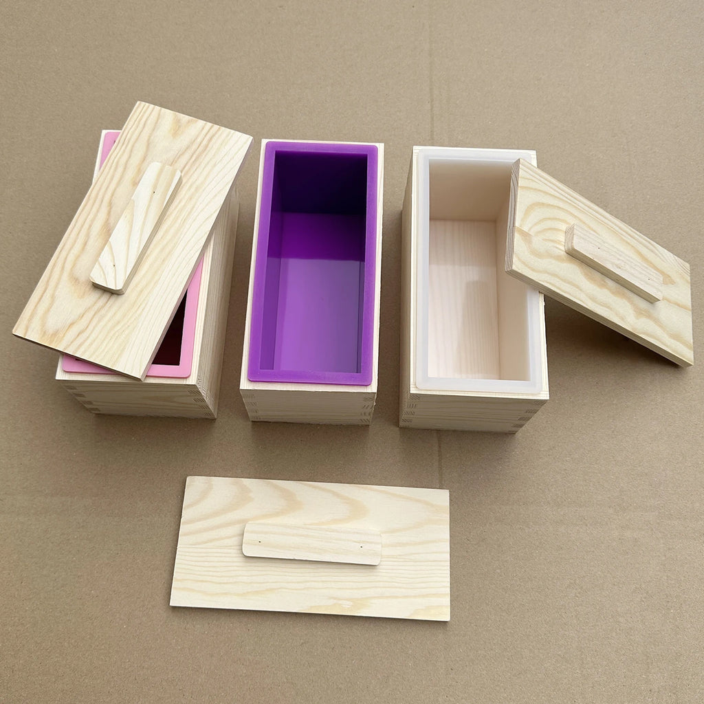 Rectangle Wooden Box Soap Mold Kits 600ml Silicone Soap Mold Flexible Rectangular Loaf Mold DIY Heart Moon Tube Soap Making Tool
