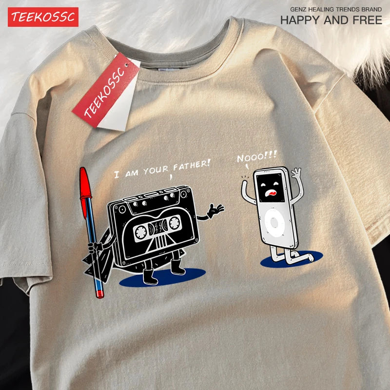 T-Shirt Unisex Cassette Tape vs MP3 Player Retro Tech Humor Graphic Tee