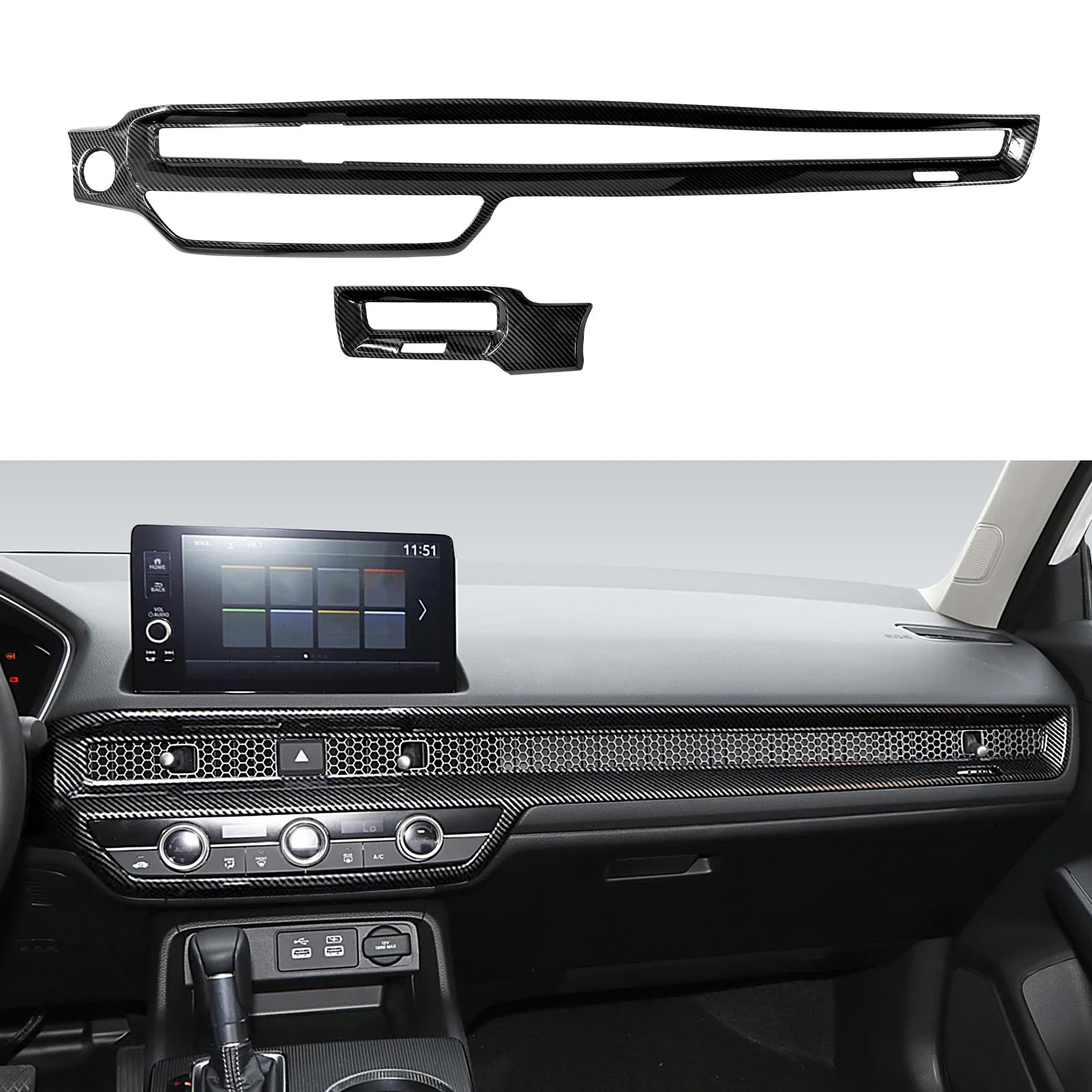 For Honda Civic 11th Gen (2022-2026) Accessories, Steering Wheel Trim, Center Console Gear Shift Panel ,Carbon Fiber ABS Sticker