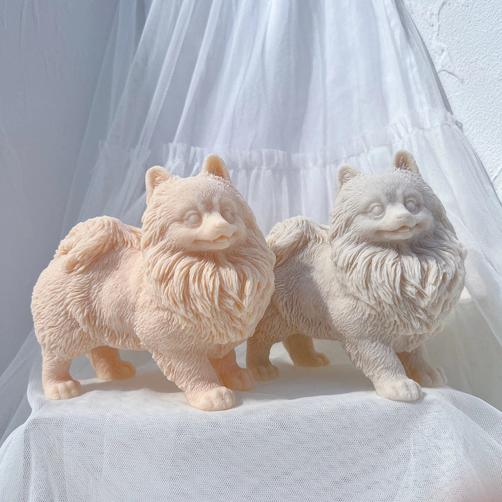 Pomeranian Puppy Dog Candle Mold Animal Puppies Soy Wax Silicone Mould Dog Lover Home Decor