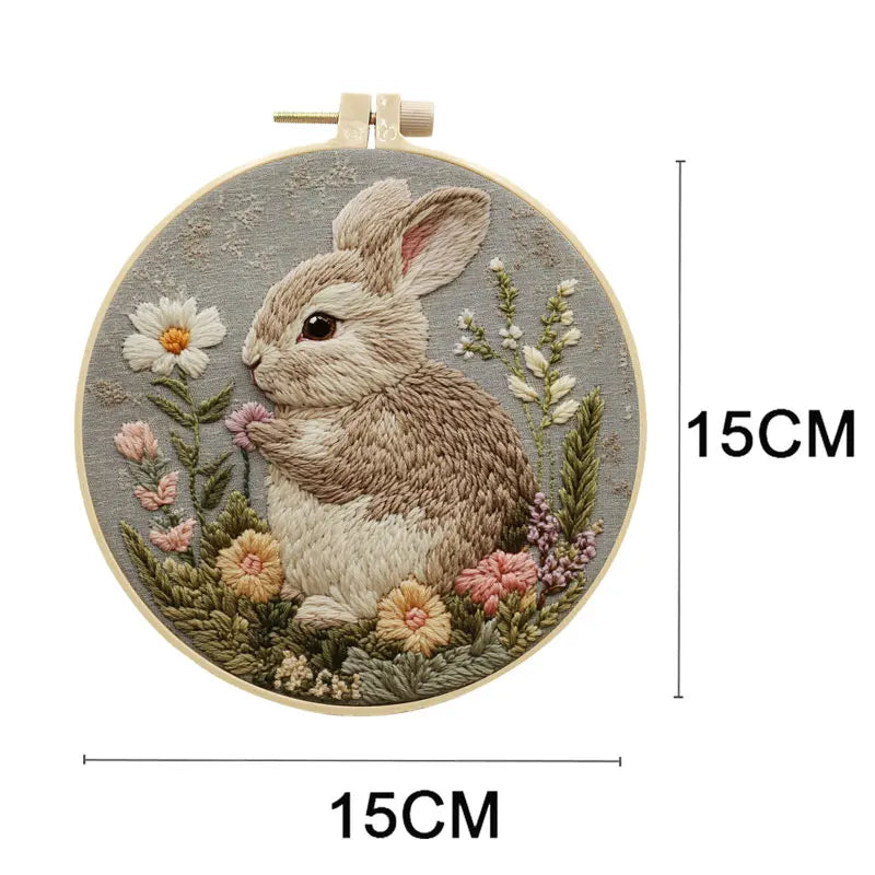 Embroidery Kit, Rabbit & Flower Wreath for Easter Decor & Handmade Gifts