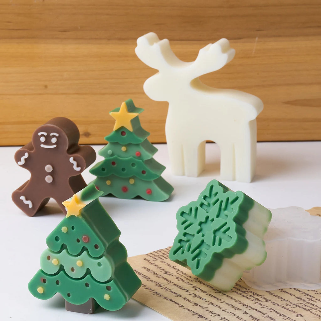 Christmas Tree Snowflake Silicone Candle Mold DIY Xmas Ornaments Making Soap Plaster Resin Casting Molds Home Decor Craft Gifts