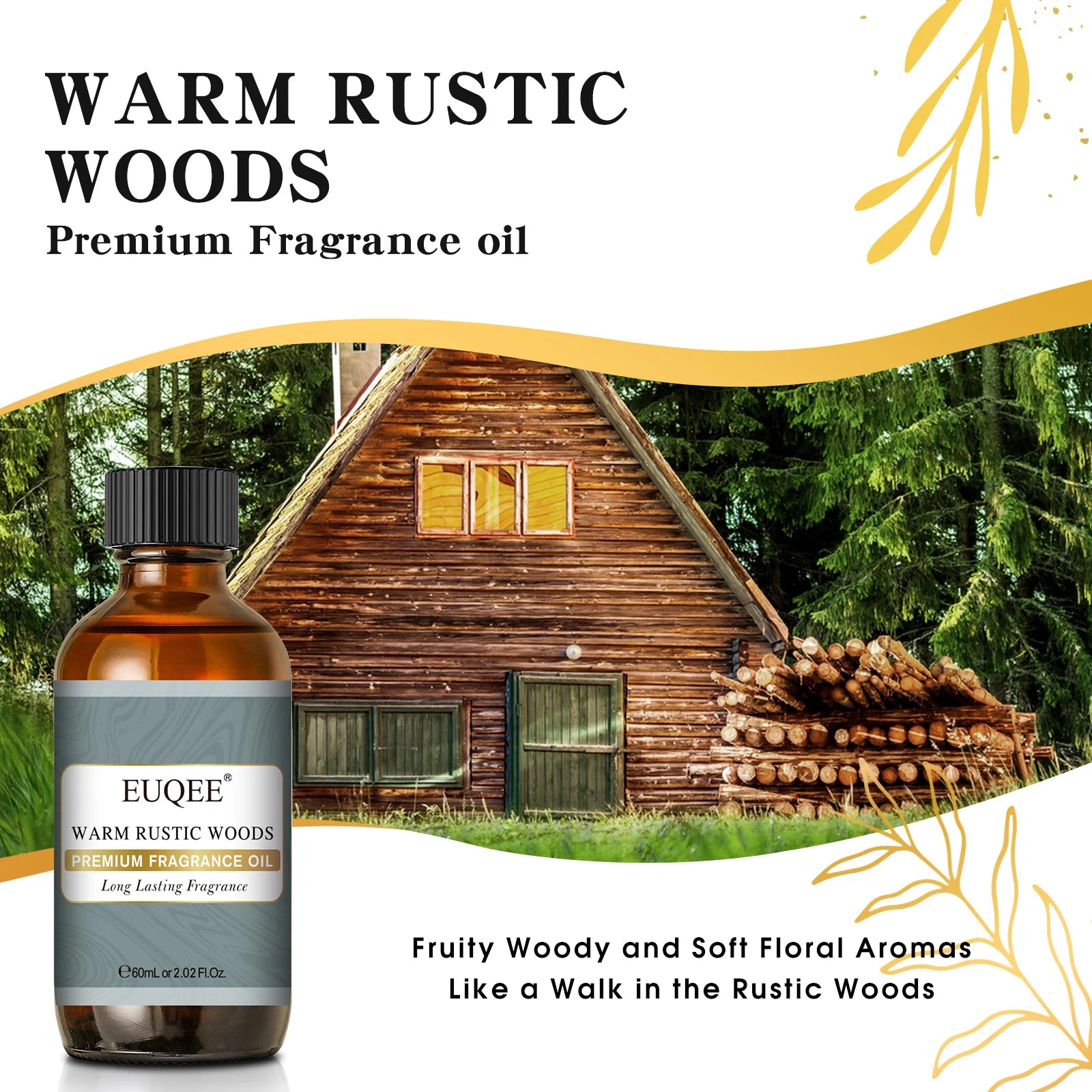 EUQEE 60ml Men's Fragrance Oils with Glass Dropper Leather Dragons Blood Forest Pine Chocolate Aroma Oils For Car Diffusion