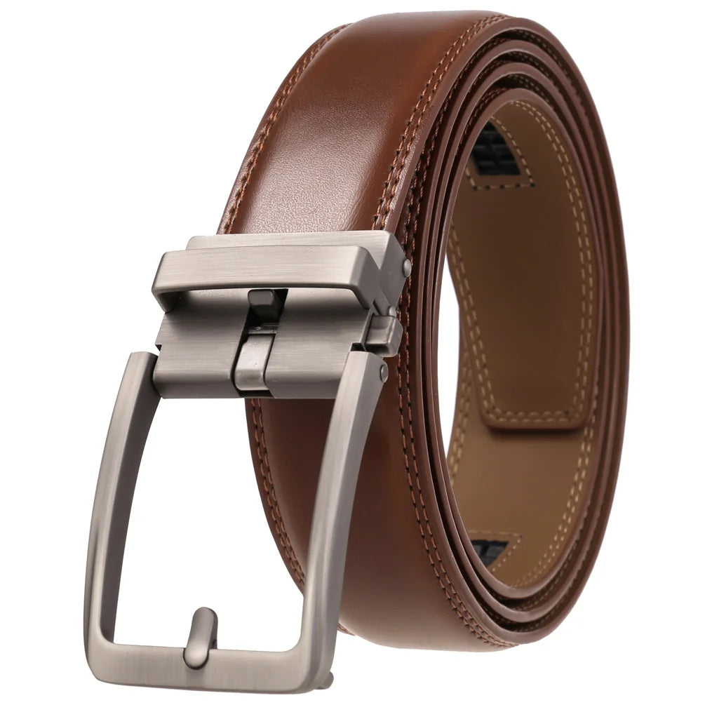 Men's Leather Belt Automatic Buckle Genuine Cowhide for Jeans, Dress, Golf