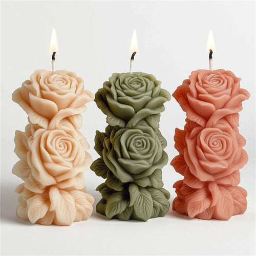 3D Rose Pillar Silicone Candle Mold — 8 Styles for Candles & Soap