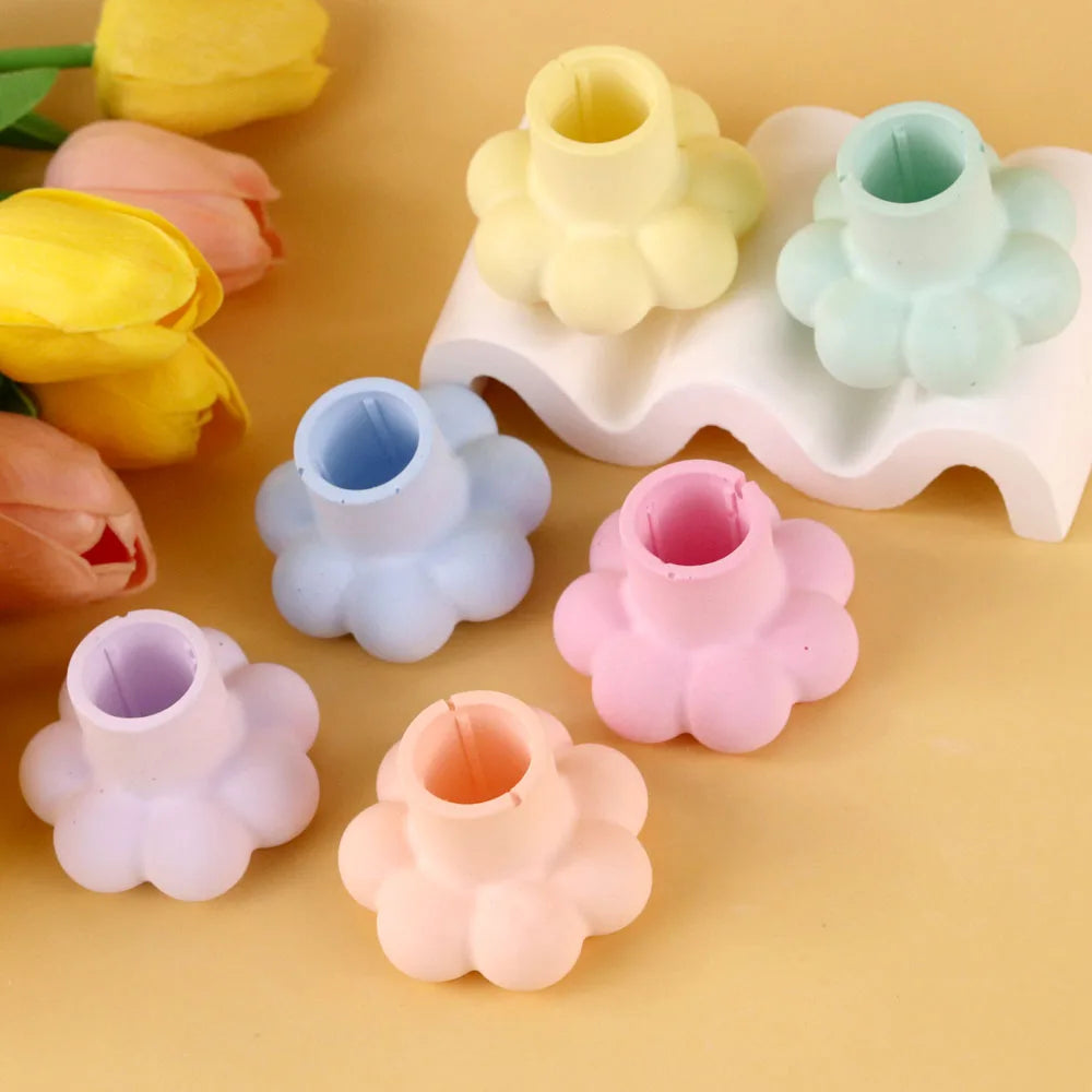 Round Candle Holder Silicone Mold Nordic Candlestick Cement Plaster Craft Mould DIY Cute Flower Shape Resin Candle Stand Molds