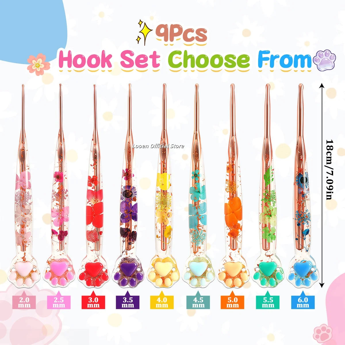 Crochet Hooks, Rose Gold Cat Paw & Floral Handles for Handmade Yarn Crafts