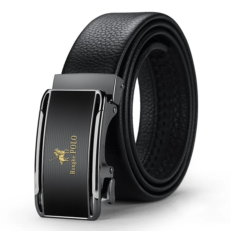 Men's Genuine Leather Belt Automatic Buckle Adjustable for Jeans, Business Wear