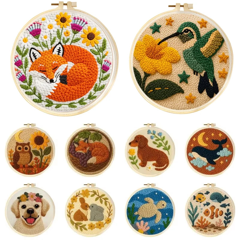 Punch Needle Kit, Cute Animal Designs for Beginner Embroidery & Home Decor