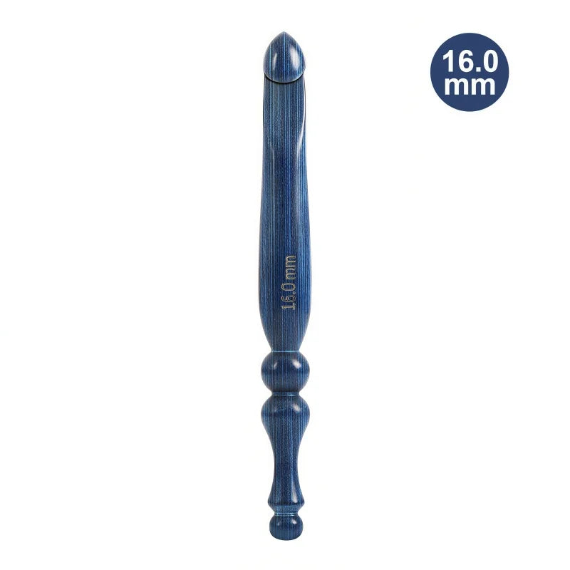 Crochet Hook, Blue Vintage-Style Wooden Handle for Handmade Yarn Crafts