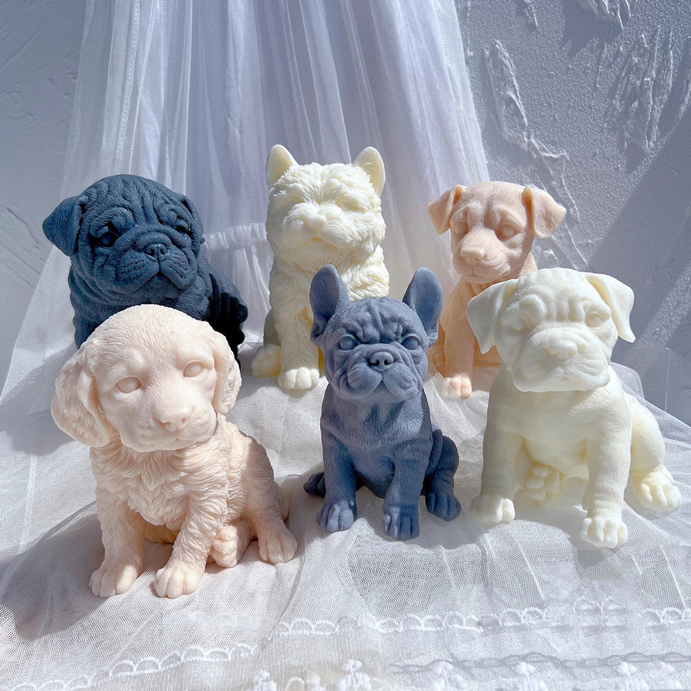 Different Breeds Puppy Candle Mold Animal Puppies Soy Wax Silicone Mould Dog Lover Home Decor