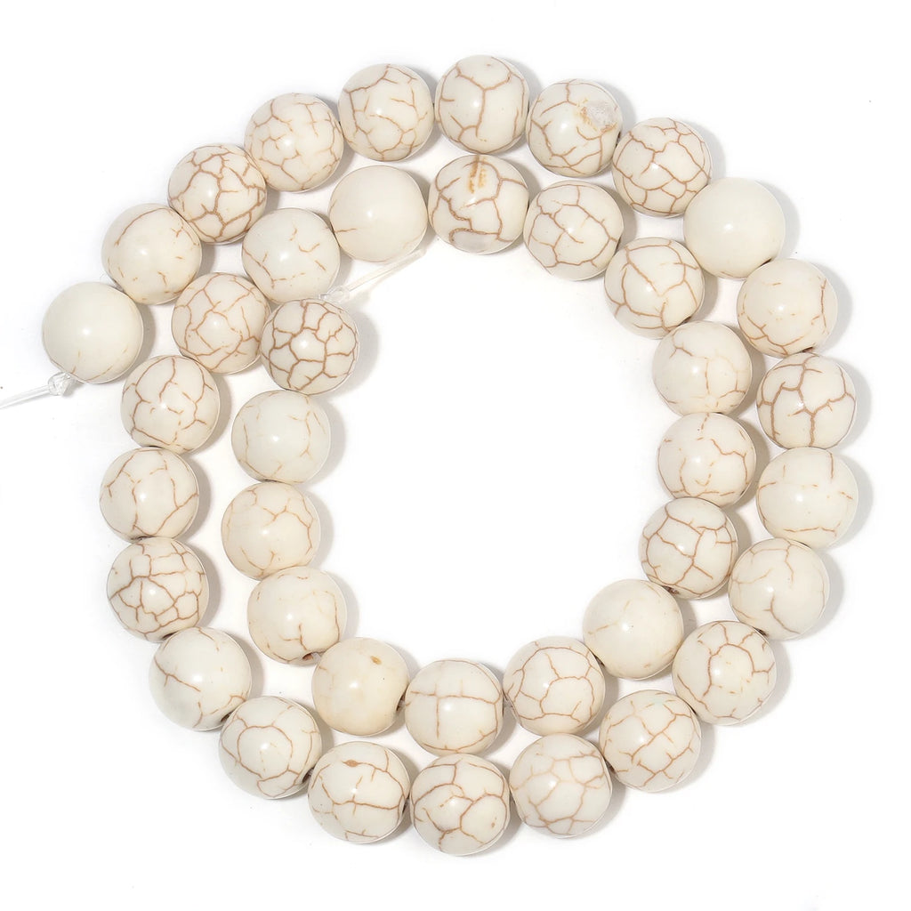 Stone Beads White Turquoise-Style Howlite-Style Round Bracelet Necklace