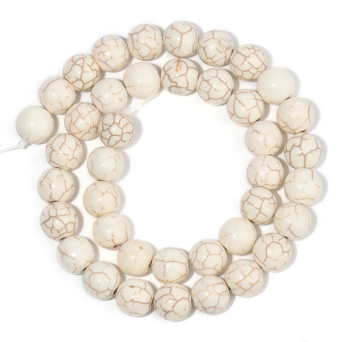Stone Beads White Turquoise-Style Howlite-Style Round Bracelet Necklace