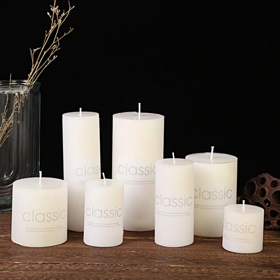 Pillar Candle White Handmade Paraffin Wax for Dinner and Wedding Table Decor