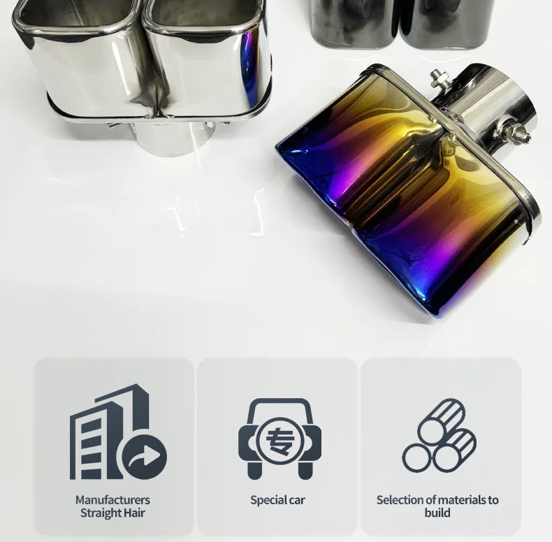 Stainless Steel Square Double Outlet Exhaust Tail Pipe Tip | 6.5cm