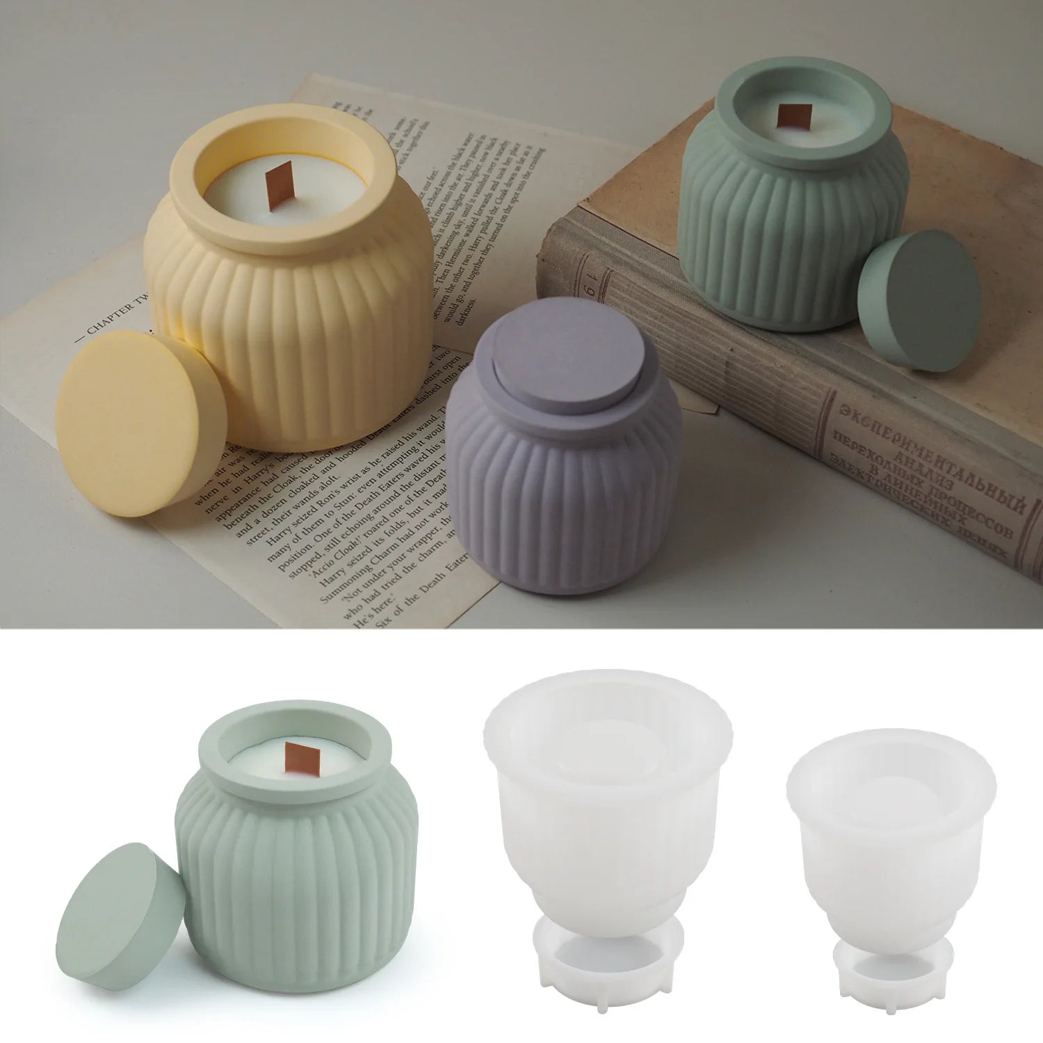 Round Stripe Flowerpot Silicone Mold DIY Concrete Cement Plaster Storage Box Candle Jar Casting Mould UV Epoxy Resin Craft Molds