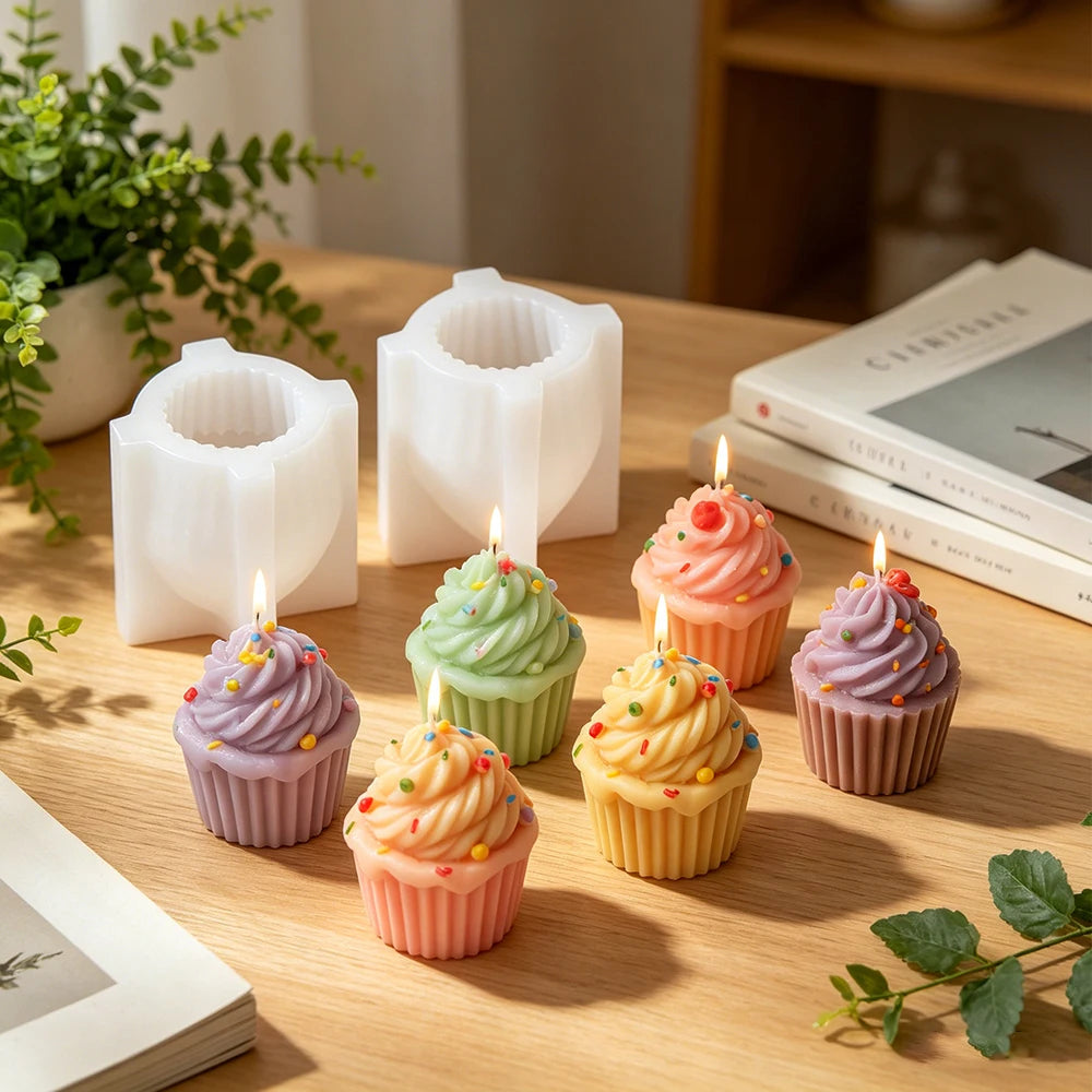3D Ice Cream Swirl Cupcake Silicone Candle Mold Muffin Cup Cake Scented Plaster Mold for Candle Making Home Decor Handmade Gift