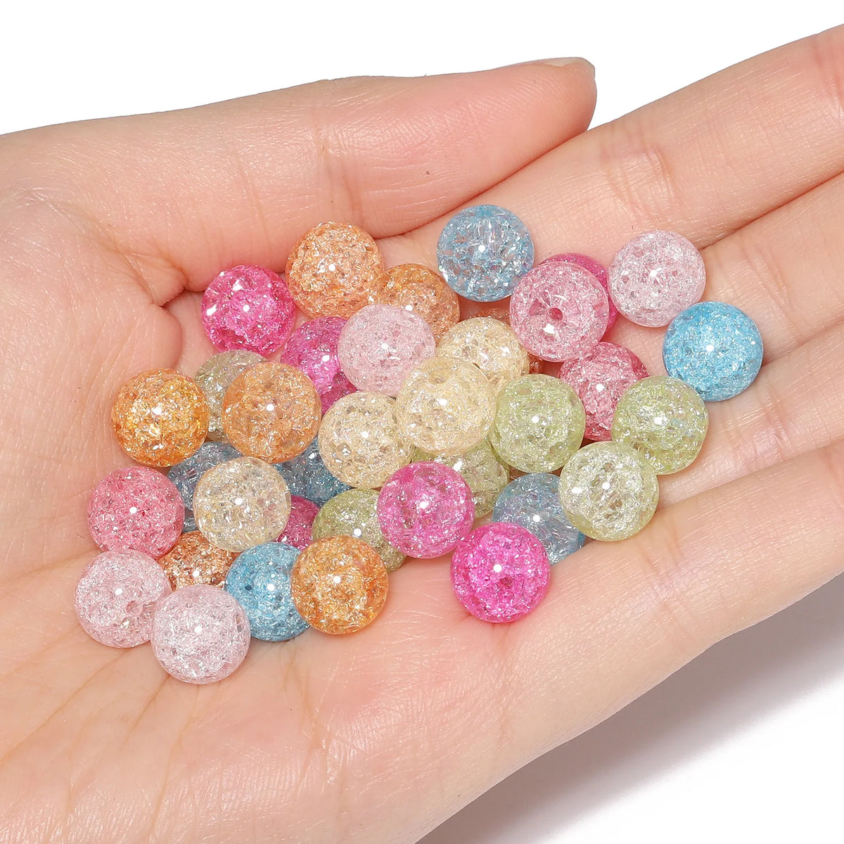 Beads Multicolor Snow Cracked Crystal Round Quartz-Style Crystal Craft Beads