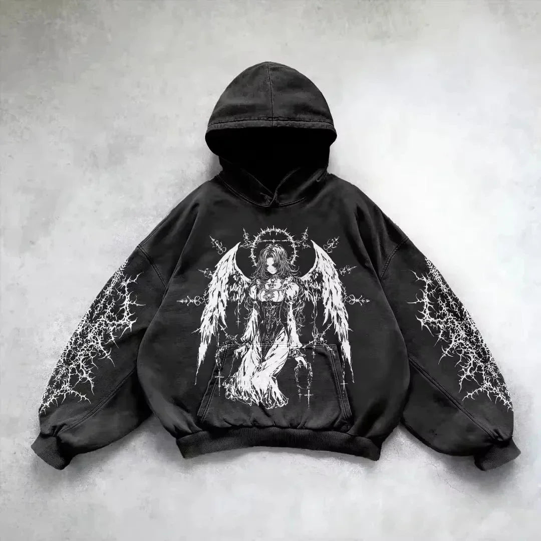 Hoodie Men's Gothic Graphic Print Oversized Pullover Y2K Grunge 10 Designs