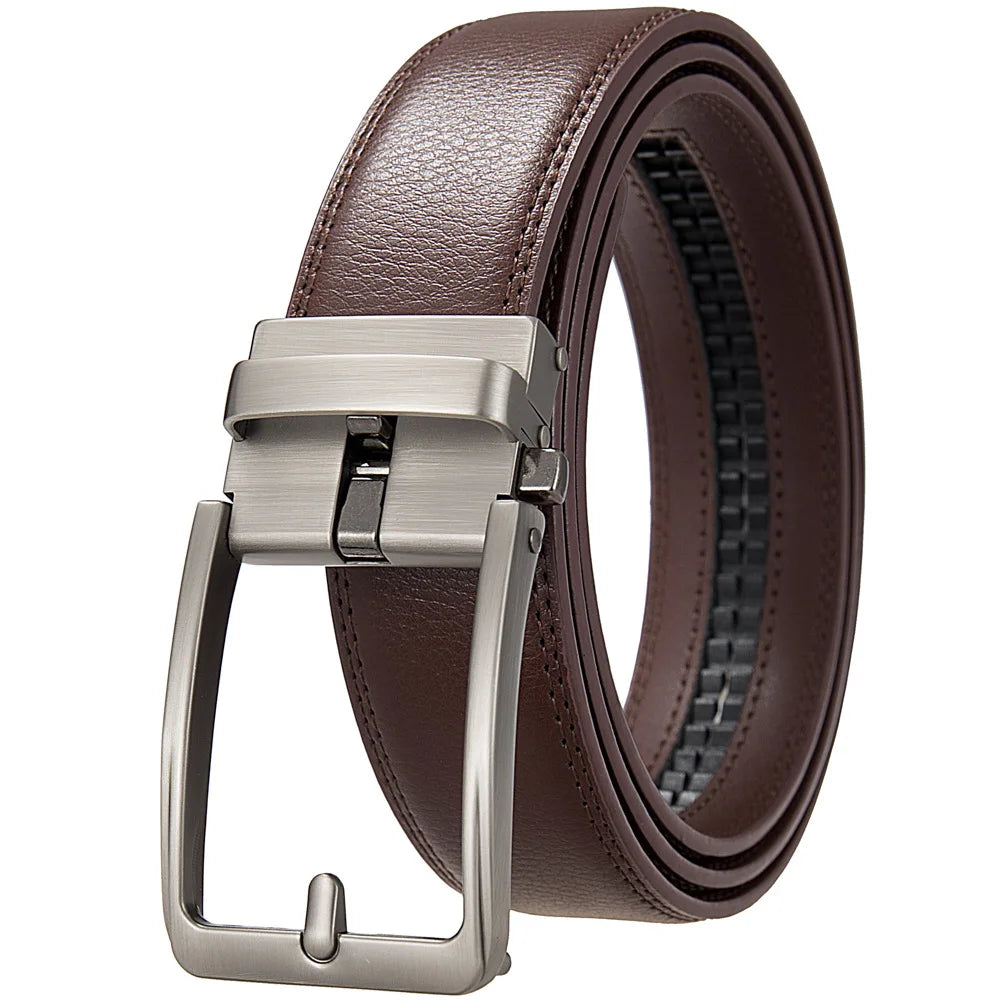 Men's Leather Belt Automatic Buckle Genuine Cowhide for Jeans, Dress, Golf