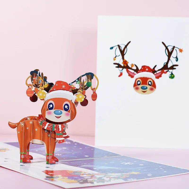 Christmas Card 3D Pop-Up Santa Tree Reindeer Holiday Greeting 36 Designs