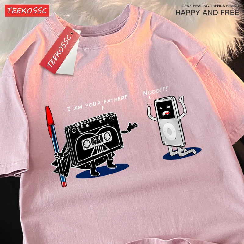 T-Shirt Unisex Cassette Tape vs MP3 Player Retro Tech Humor Graphic Tee