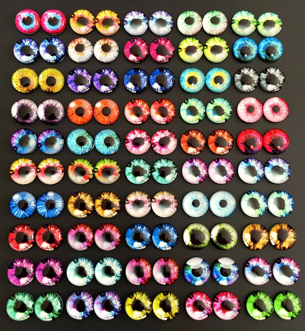 6mm 8mm 10mm 12mm Mixed Toys Dragon Eyes Doll Round Pattern Glass DIY Making Accessories 100pcs 50 Pairs