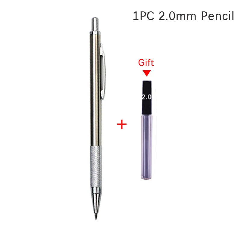 Mechanical Pencil, Full Metal, 0.3–3.0mm + Lead Refills, Built-In Sharpener