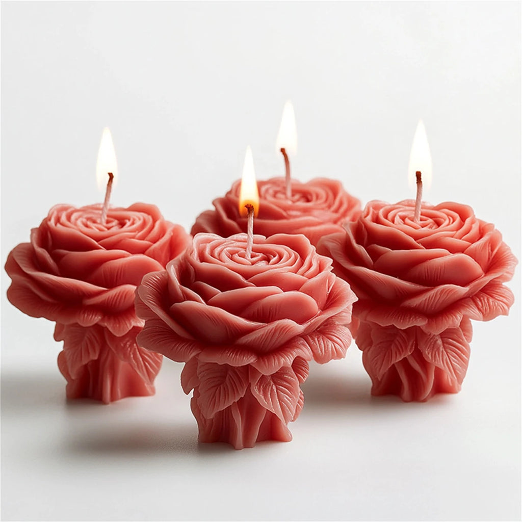 3D Rose Pillar Candle Silicone Mold DIY Geometric Flower Column Scented Candle Plaster Ornament Mold Handmade Gift Wedding Decor