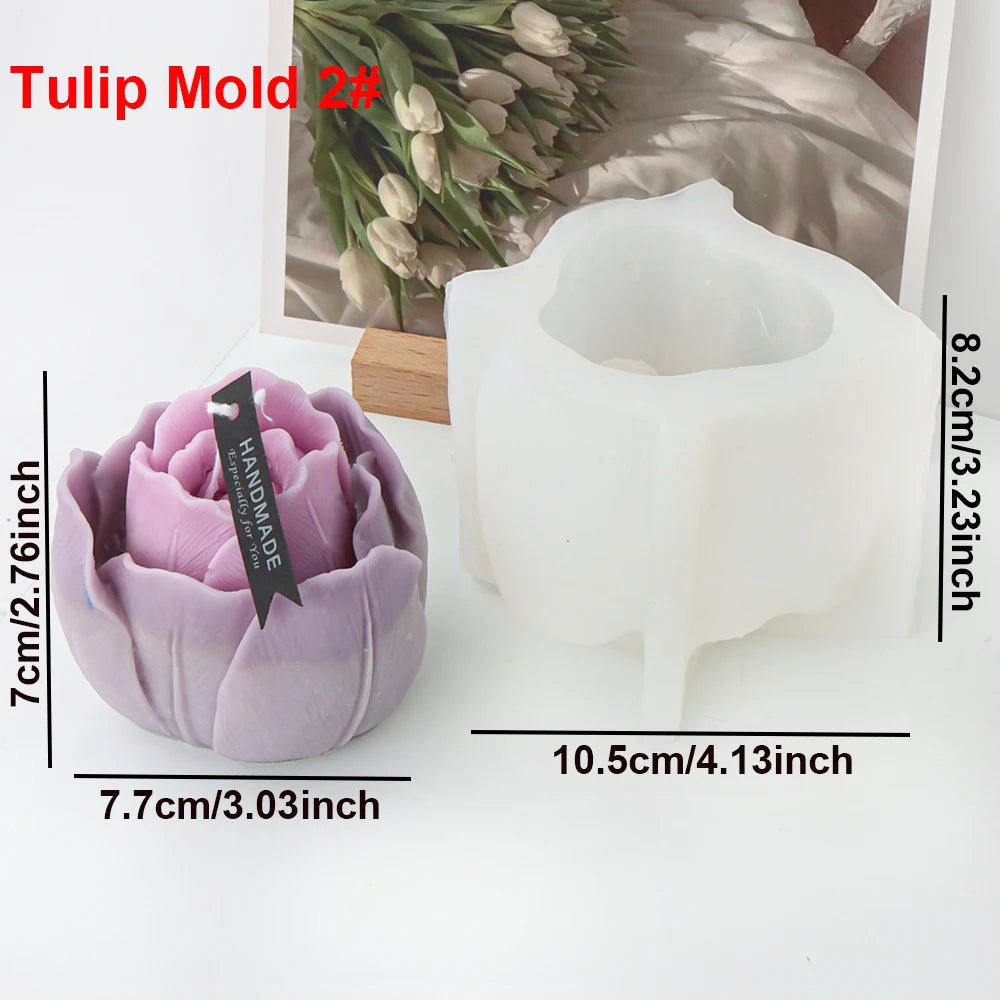 Tulip Candle Mold - Silicone 3D Flower, 5 Styles