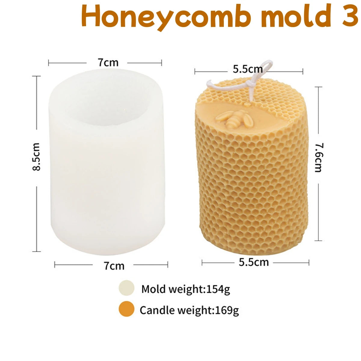 Beehive & Bee Candle Mold - Silicone 3D Honeycomb, 6 Styles