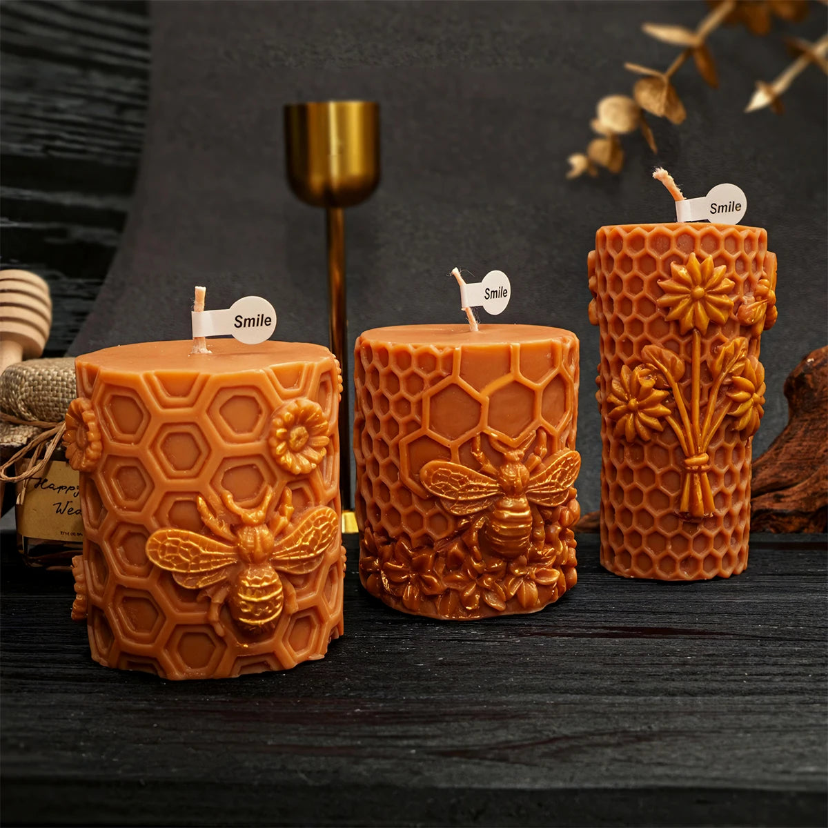 3D Bee Honeycomb Candle Mold DIY Embossed Beehive Pillar Scented Candle Plaster Mold Beehive Patterns Candle Making Tool