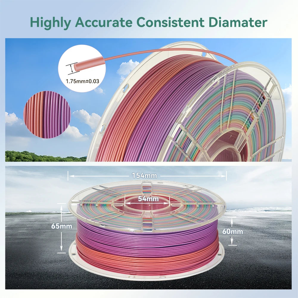 KINGROON Silk Rainbow PLA 3D Printer Filament 1.75mm Silk Candy Colors Glossy Neatly Wound 3D Filaments