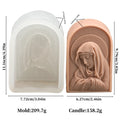 Praying Virgin Mary arched relief mold and example casting diagram with separate dimensions and weights