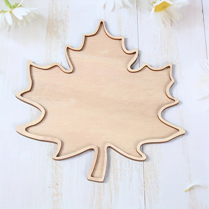 1pc Decorative Tray, Thanksgiving Day Wooden Tray, Maple Leaf Design Table Decoration, Thanksgiving Day Decoration for Home