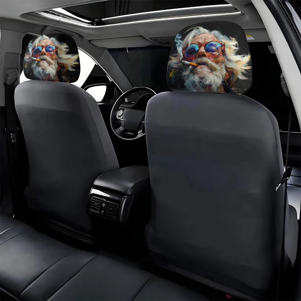 2pcs Vintage Fashion Glasses Print Headrest Covers Fun Smoking Hippie Interior Decor Easy Install and Wash,