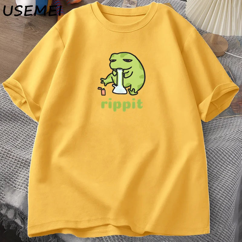 T-Shirt Men's Funny Rippit Frog Graphic Cotton Short Sleeve Streetwear Tee