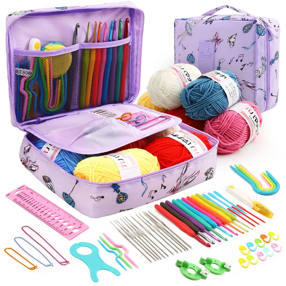 Crochet Kit with Hooks, Yarn & Storage Bag for Beginner Craft Projects