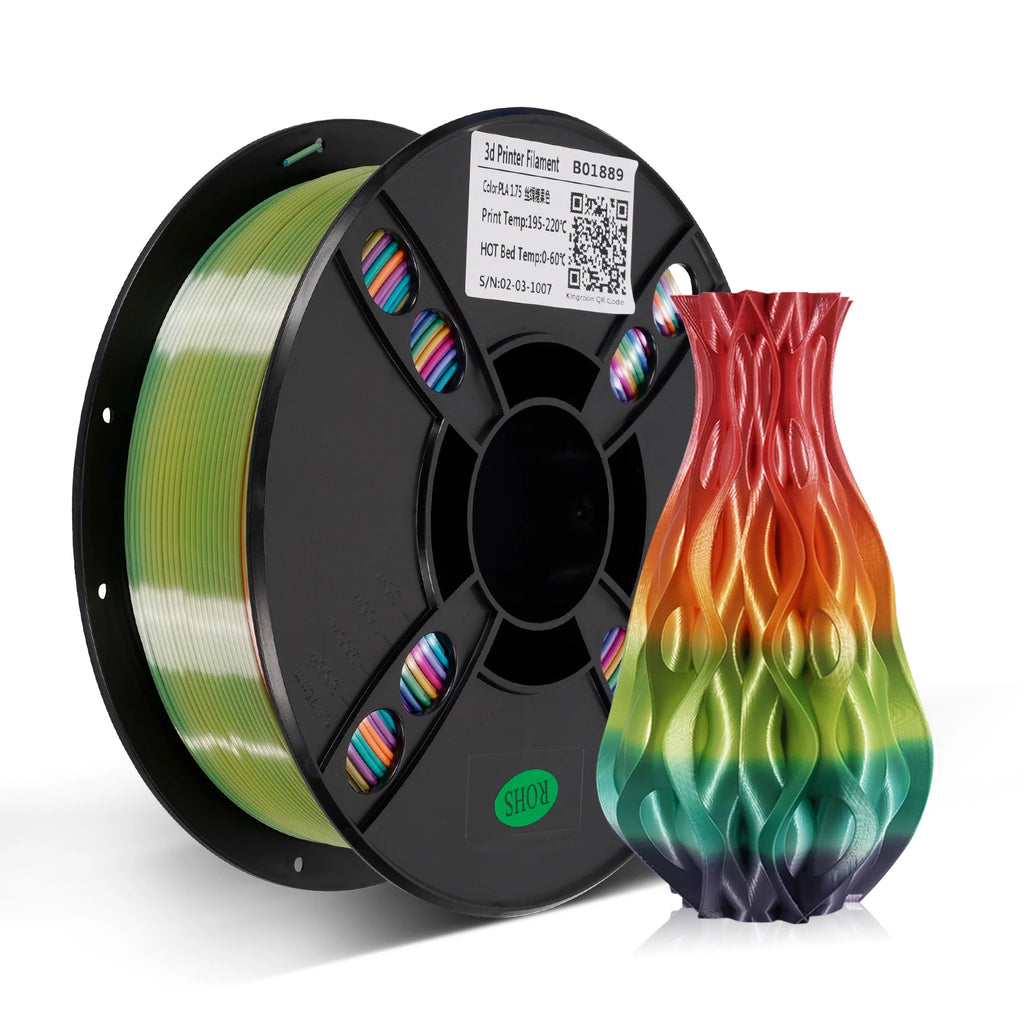KINGROON Silk Rainbow PLA 3D Printer Filament 1.75mm Silk Candy Colors Glossy Neatly Wound 3D Filaments